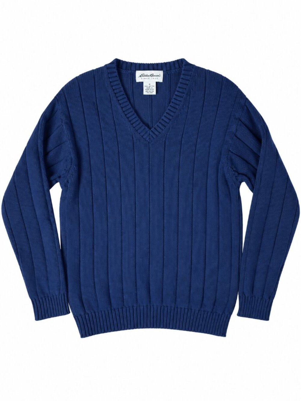 Vintage Eddie Bauer Men's 100% Cotton Ribbed V-Neck Sweater Navy | Small